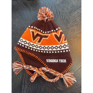 Virginia Tech Hokies Knit Beanie Hat W/ Pom & Earflaps By 47 Brand
